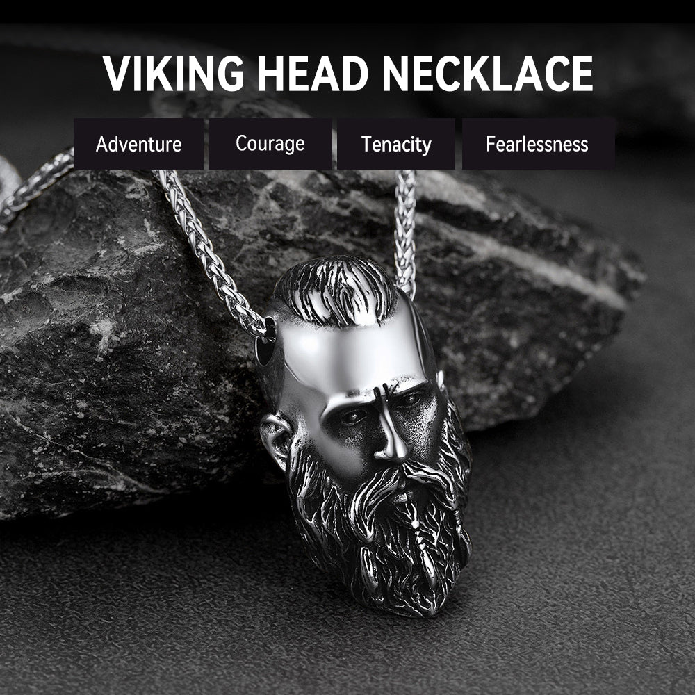 Nordic Viking Head Necklace Amulet Jewelry for Men Boys