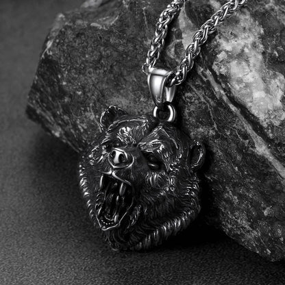 Wild Roaring Bear Head Pendant Necklace for Men