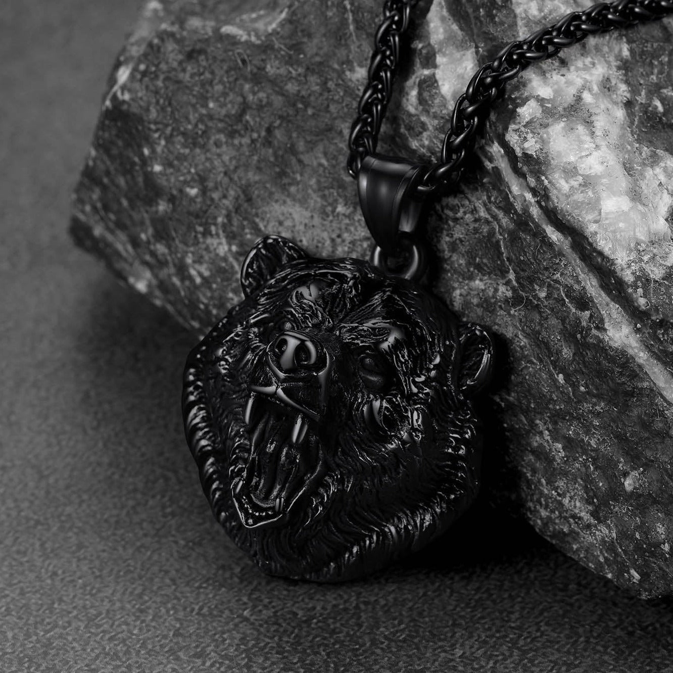 Wild Roaring Bear Head Pendant Necklace for Men
