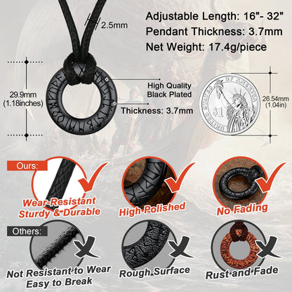 Norse Viking Rune Hoop Earrings & Circle Leather Necklace Set For Men