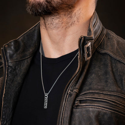 Engraved Viking Runes Bar Necklace Pendant Jewelry For Men