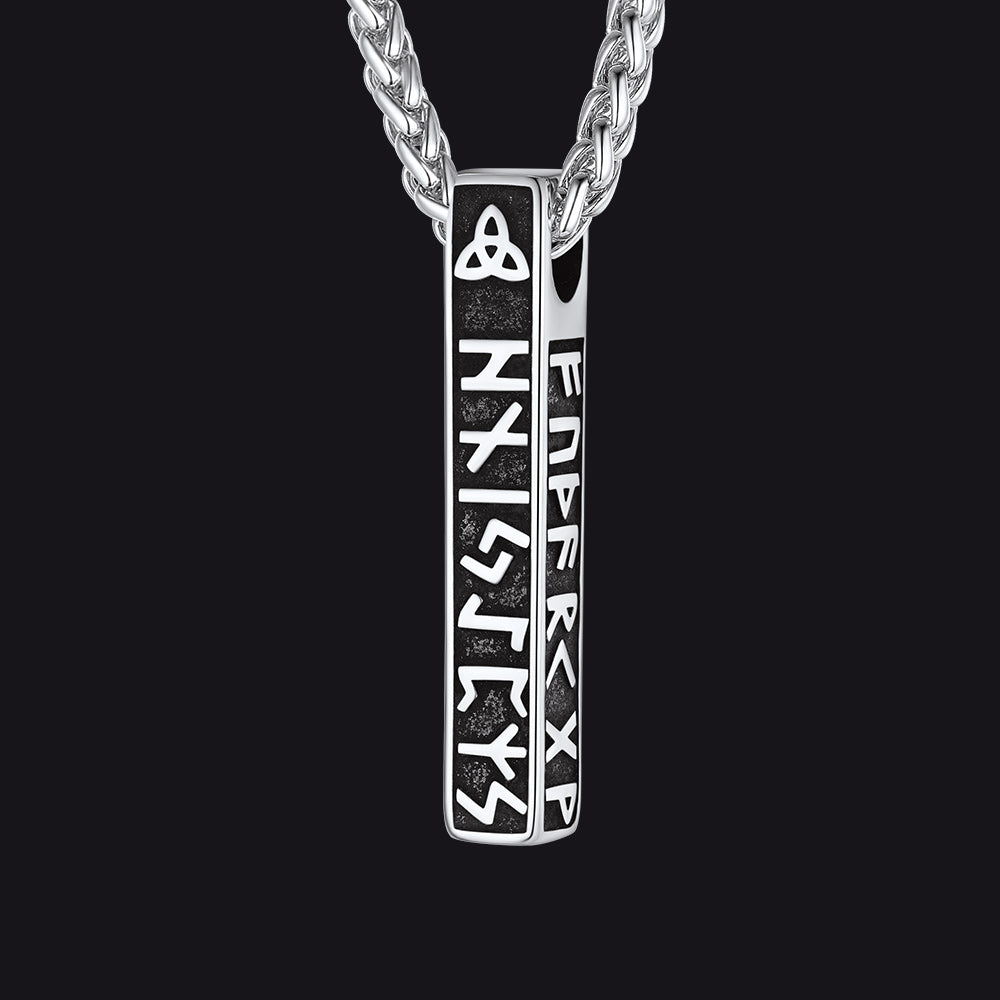 Engraved Viking Runes Bar Necklace Pendant Jewelry For Men