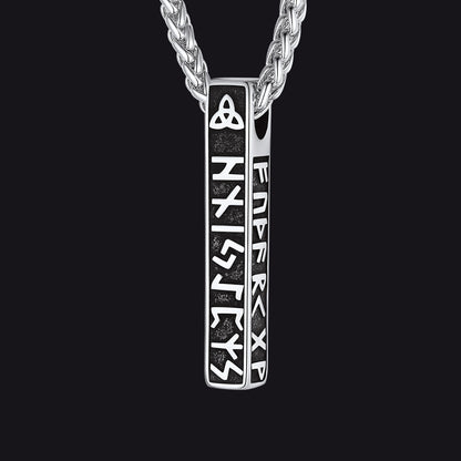 Engraved Viking Runes Bar Necklace Pendant Jewelry For Men