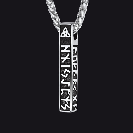 Engraved Viking Runes Bar Necklace Pendant Jewelry For Men