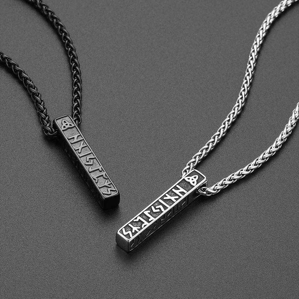 Engraved Viking Runes Bar Necklace Pendant Jewelry For Men