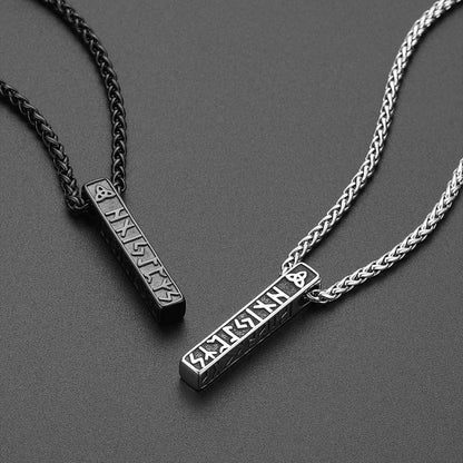 Engraved Viking Runes Bar Necklace Pendant Jewelry For Men
