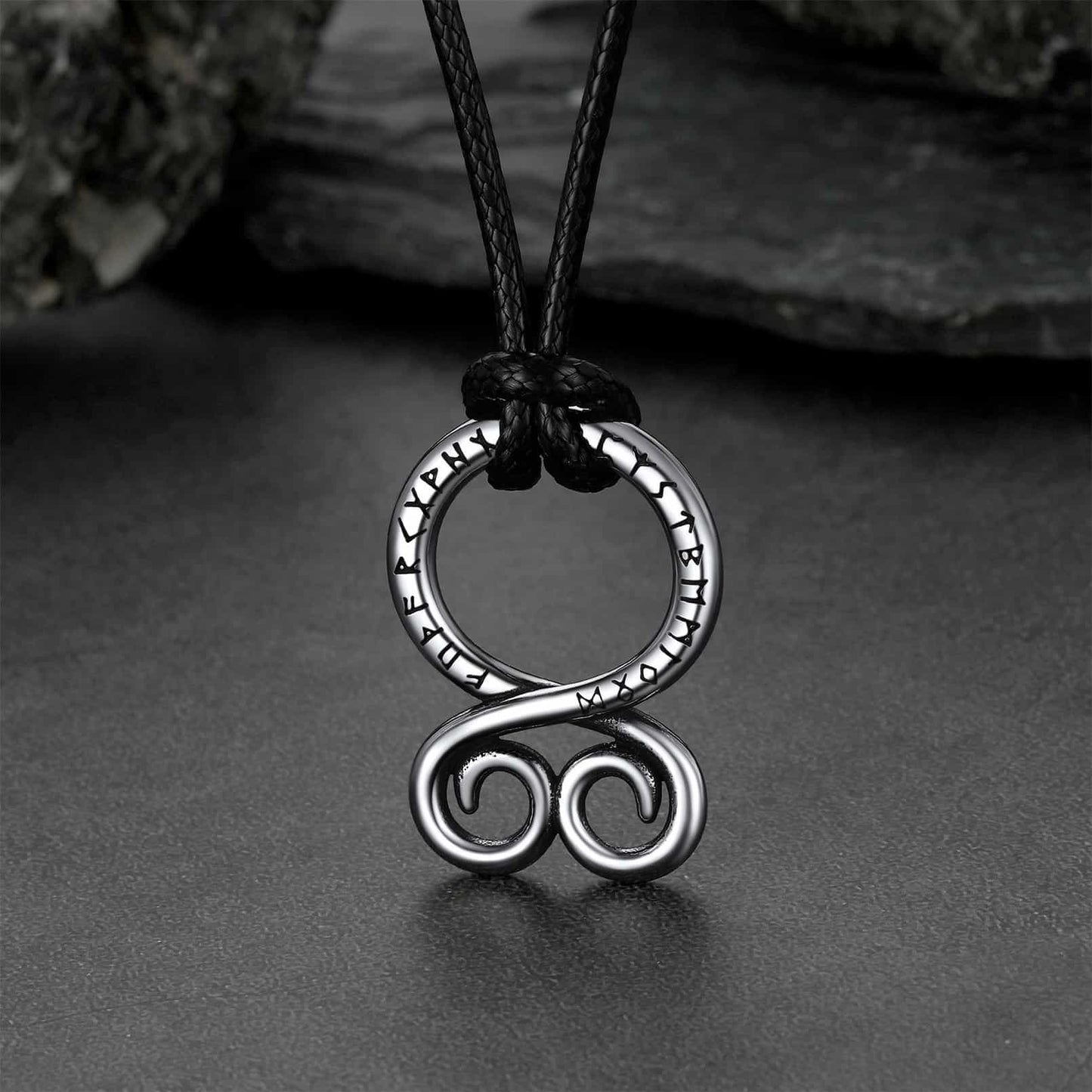 Troll Cross Pendant Leather Necklace with Viking Runes