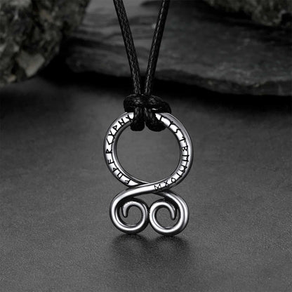 Troll Cross Pendant Leather Necklace with Viking Runes