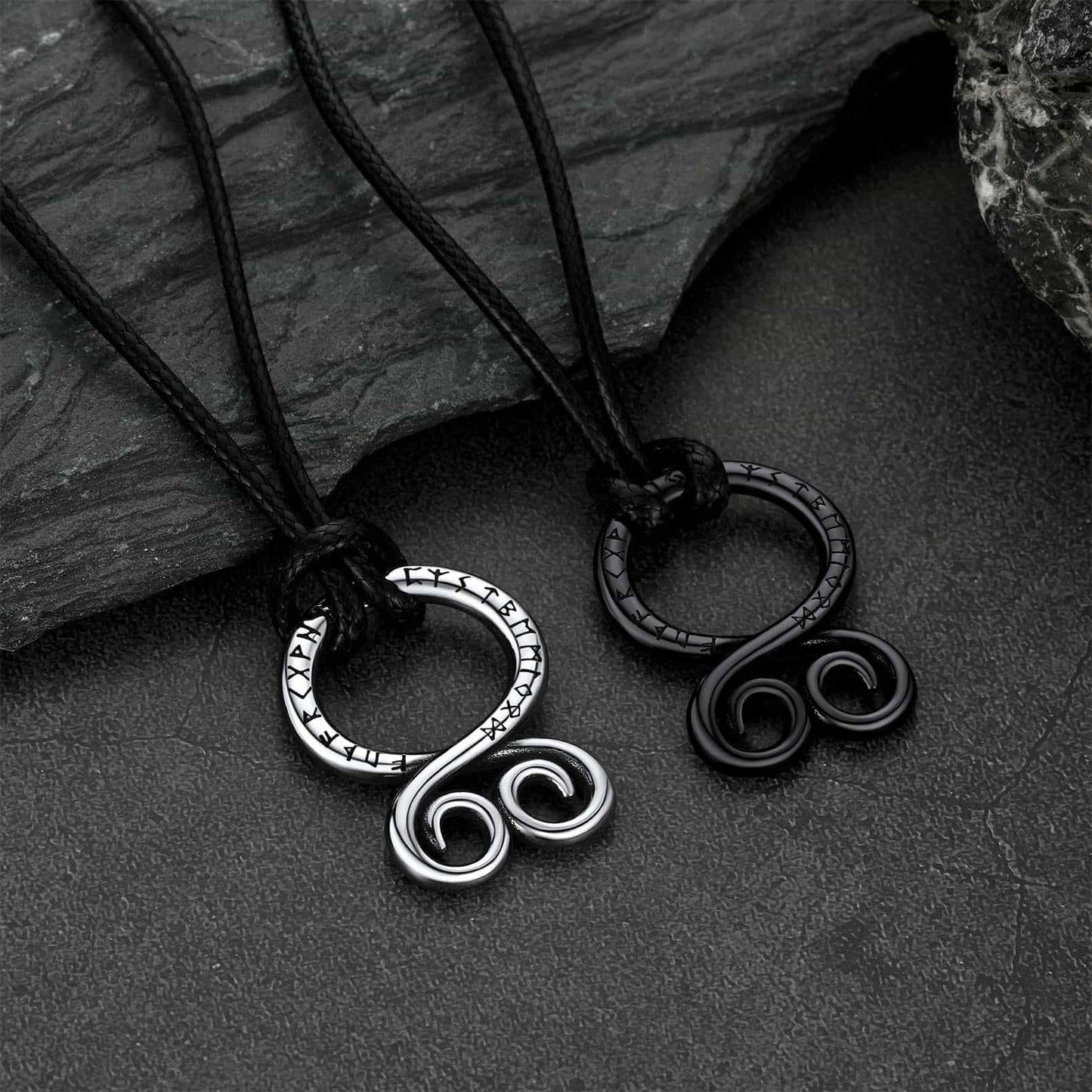 Troll Cross Pendant Leather Necklace with Viking Runes