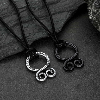 Troll Cross Pendant Leather Necklace with Viking Runes