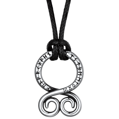 Troll Cross Pendant Leather Necklace with Viking Runes