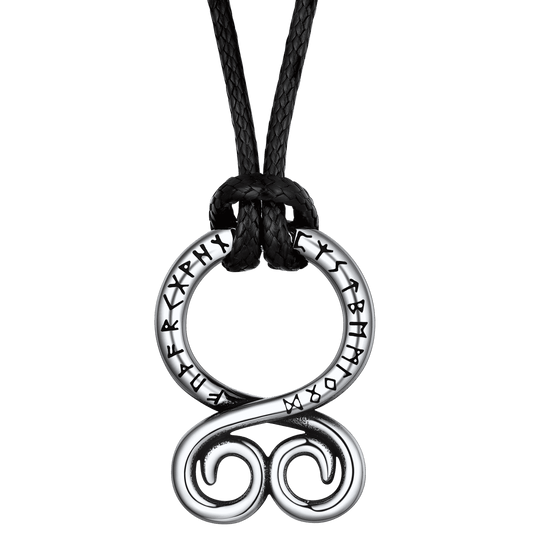 Troll Cross Pendant Leather Necklace with Viking Runes