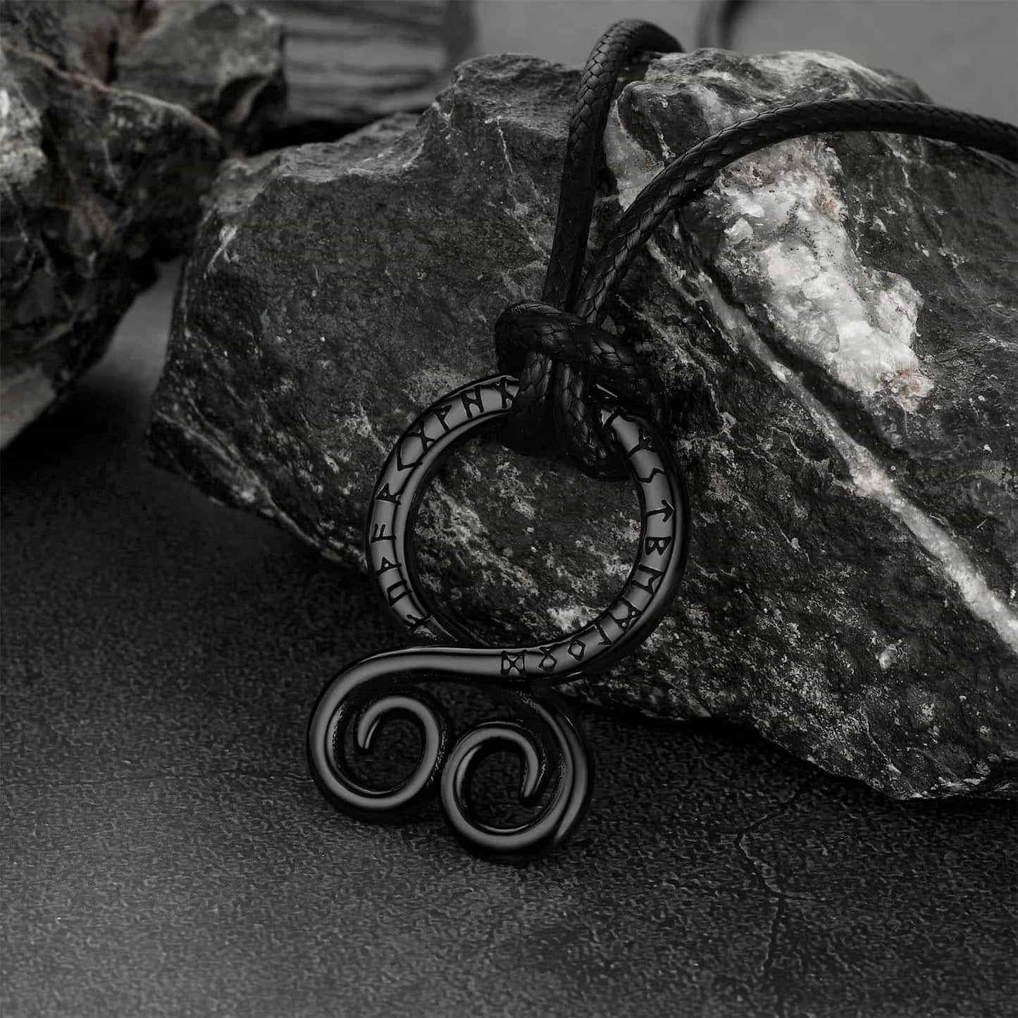 Troll Cross Pendant Leather Necklace with Viking Runes