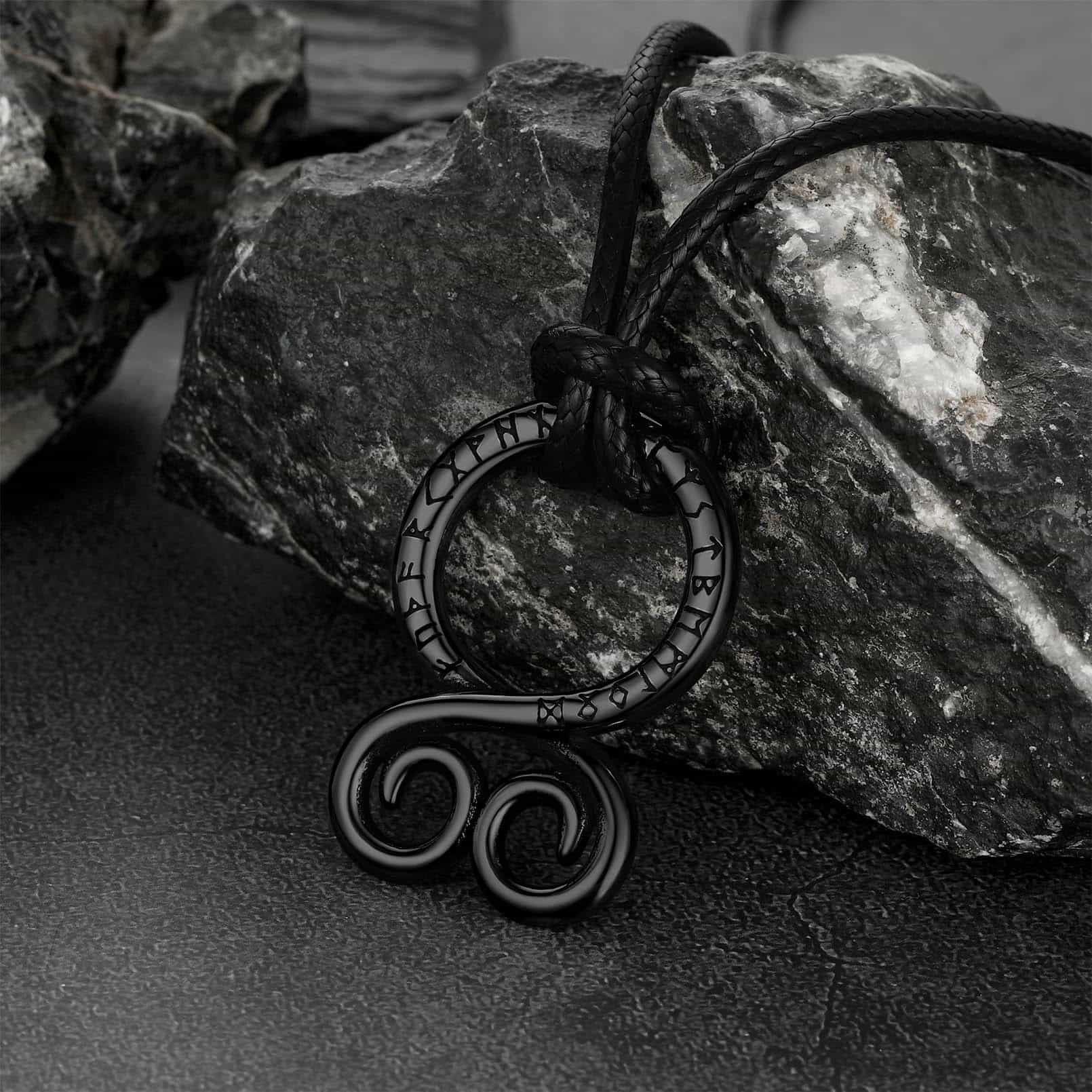 Troll Cross Pendant Leather Necklace with Viking Runes
