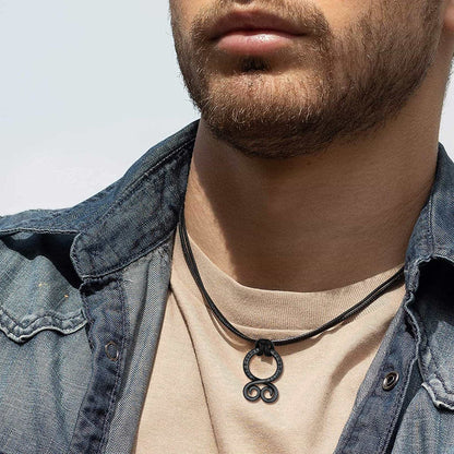 Troll Cross Pendant Leather Necklace with Viking Runes