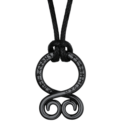 Troll Cross Pendant Leather Necklace with Viking Runes