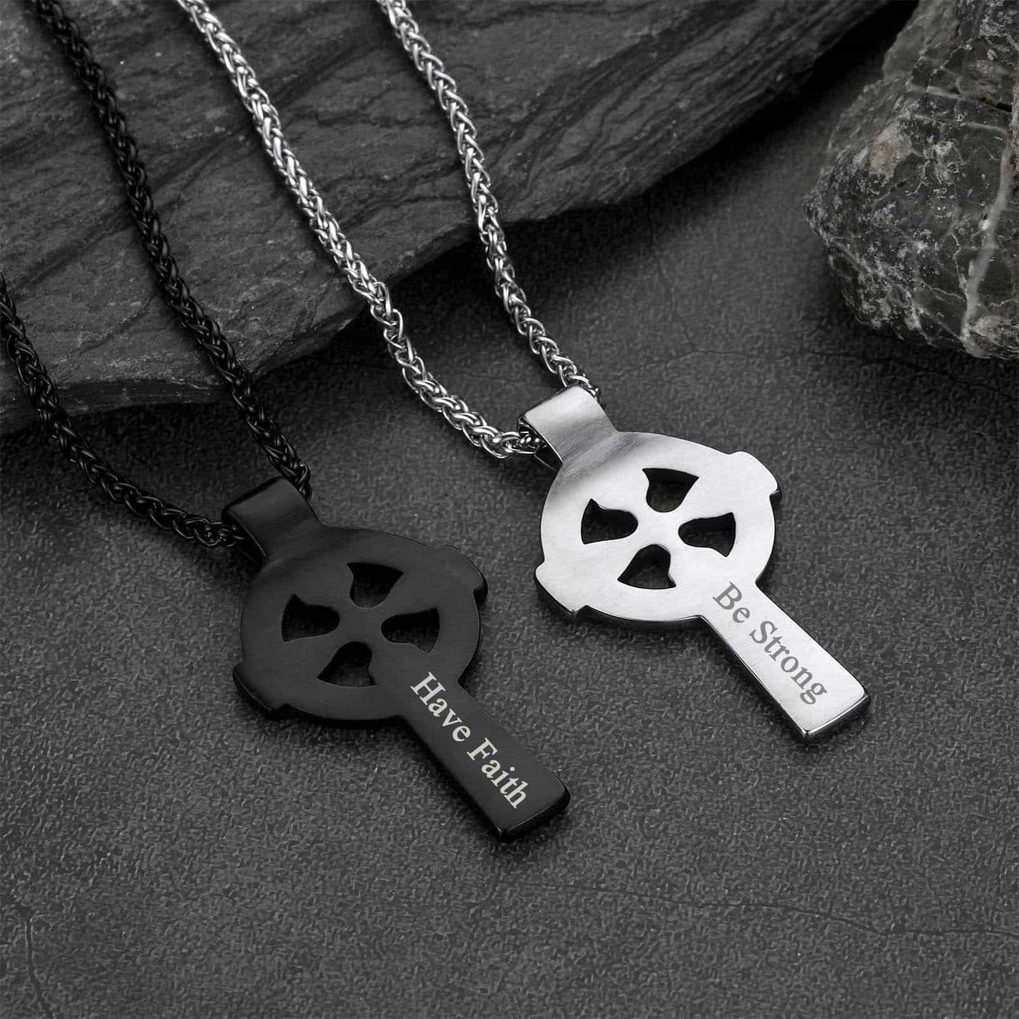 Irish Celtic Cross Pendant Necklace with Viking Runes for Men