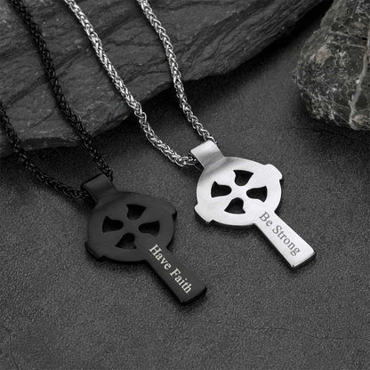 Irish Celtic Cross Pendant Necklace with Viking Runes for Men