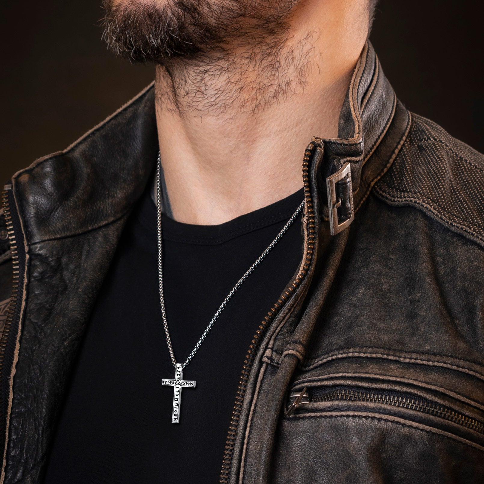 Viking Rune Cross Pendant Necklace for Men