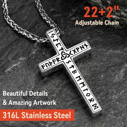 Viking Rune Cross Pendant Necklace for Men