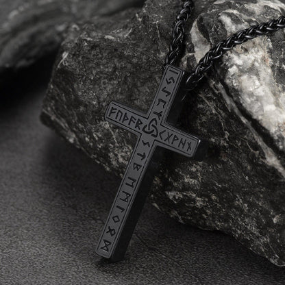 Viking Rune Cross Pendant Necklace for Men