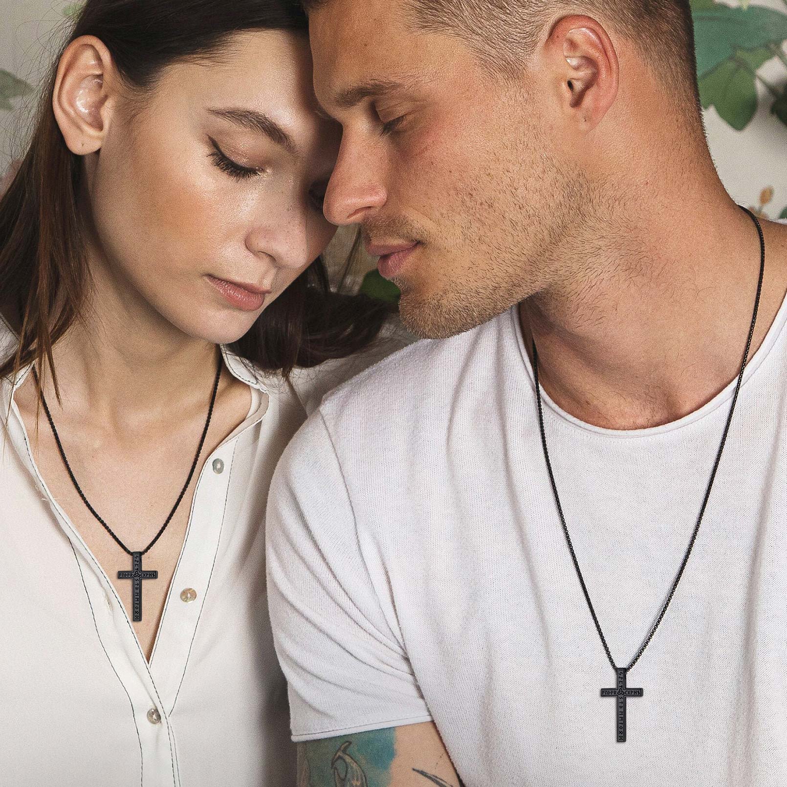 Viking Rune Cross Pendant Necklace for Men
