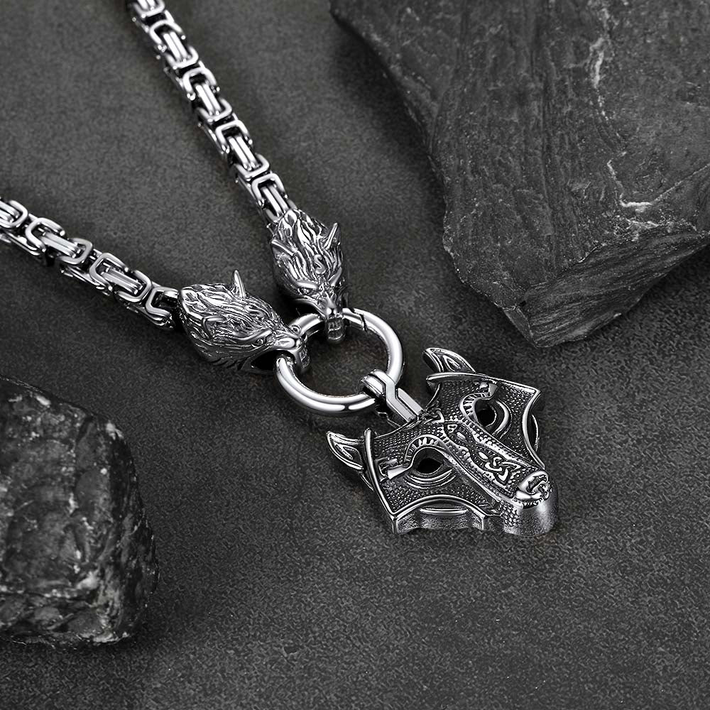 Viking Wolf Head Kings Chain & Fenrir Pendant Necklace