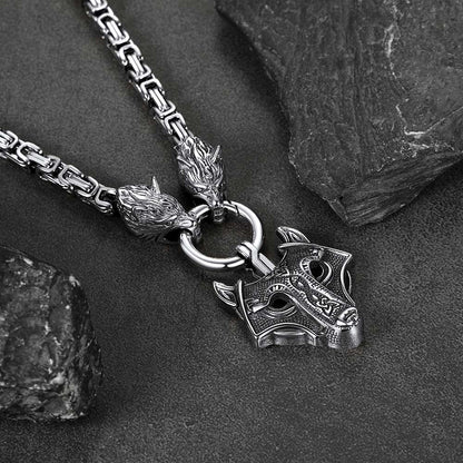 Viking Wolf Head Kings Chain & Fenrir Pendant Necklace