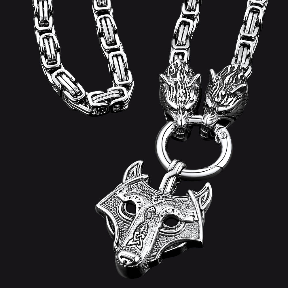 Viking Wolf Head Kings Chain & Fenrir Pendant Necklace