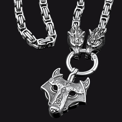 Viking Wolf Head Kings Chain & Fenrir Pendant Necklace