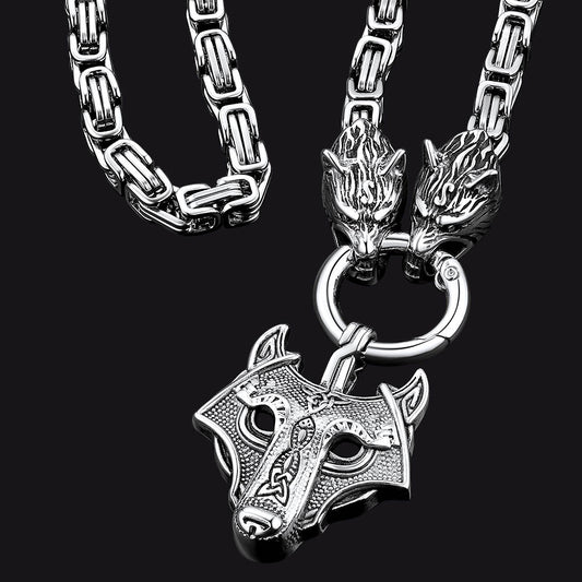 Viking Wolf Head Kings Chain & Fenrir Pendant Necklace