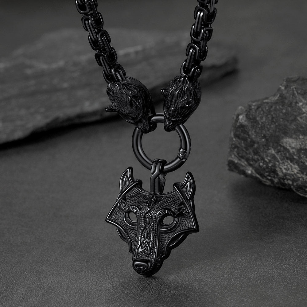 Viking Wolf Head Kings Chain & Fenrir Pendant Necklace