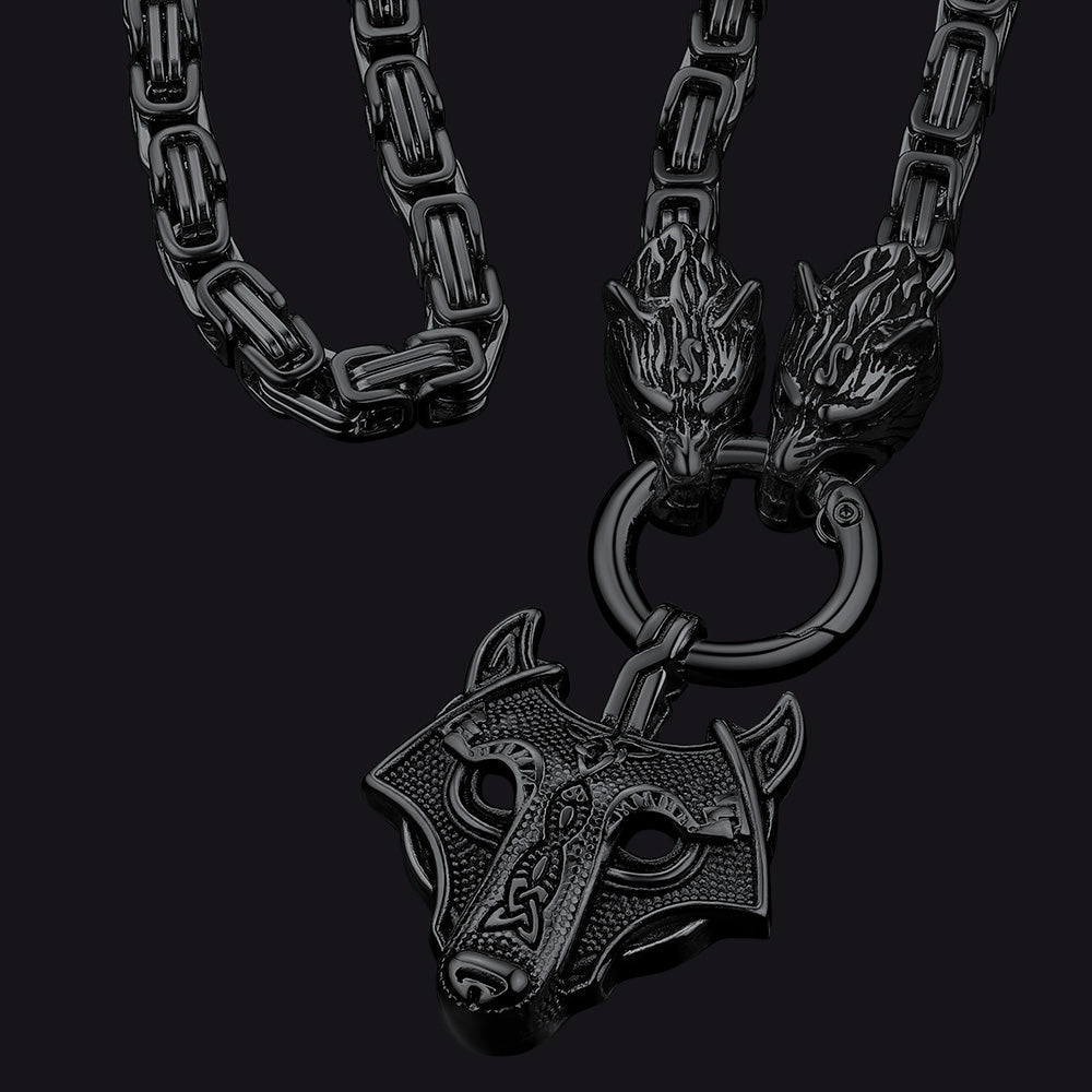 Viking Wolf Head Kings Chain & Fenrir Pendant Necklace