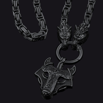 Viking Wolf Head Kings Chain & Fenrir Pendant Necklace