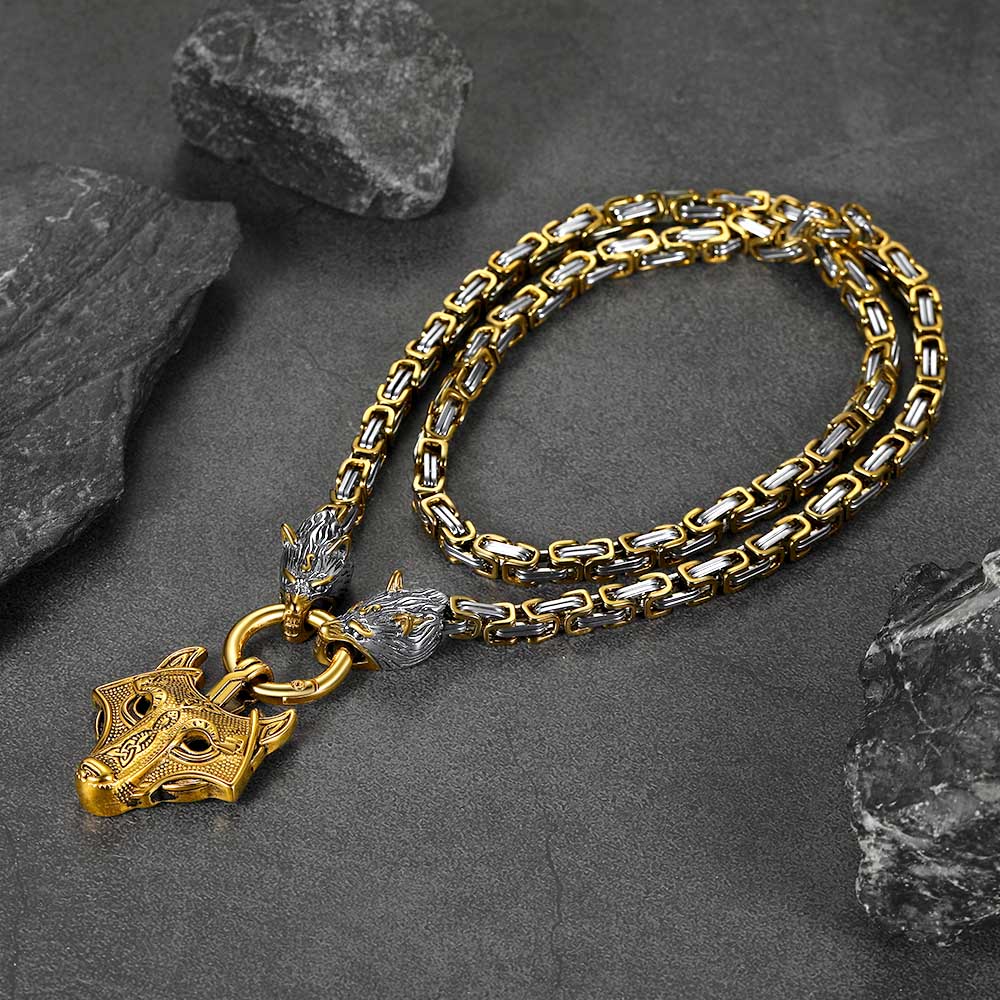 Viking Wolf Head Kings Chain & Fenrir Pendant Necklace