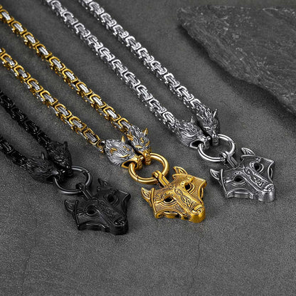 Viking Wolf Head Kings Chain & Fenrir Pendant Necklace
