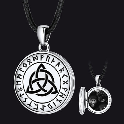 Custom Celtic Knot Photo Locket Necklace With Leather Chain for Men