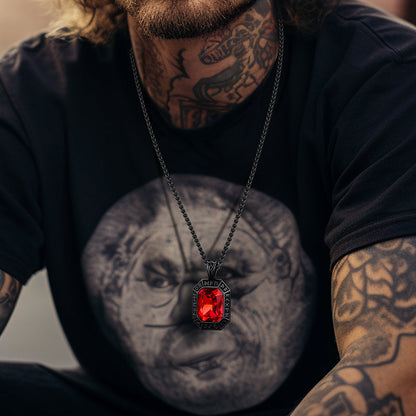 Engraved Crystal Dog Tag Necklace with Viking Runes For Men