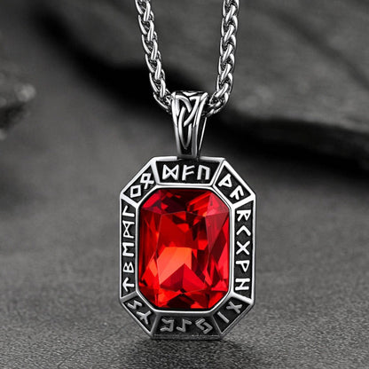 Engraved Crystal Dog Tag Necklace with Viking Runes For Men