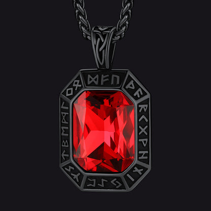 Engraved Crystal Dog Tag Necklace with Viking Runes For Men