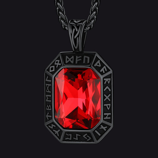 Engraved Crystal Dog Tag Necklace with Viking Runes For Men