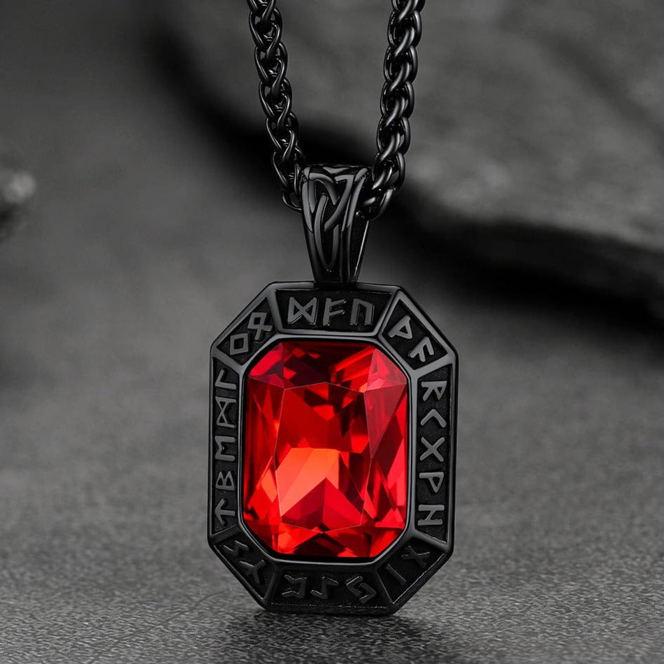 Engraved Crystal Dog Tag Necklace with Viking Runes For Men