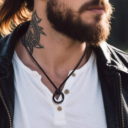 Viking Mobius Circle Leather Necklace Adjustable Leather Chain for Men