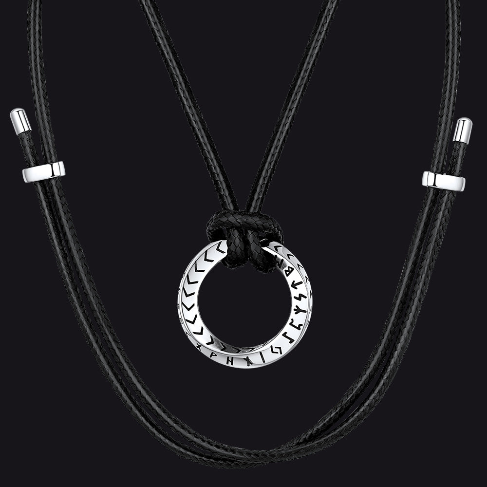 Viking Mobius Circle Leather Necklace Adjustable Leather Chain for Men