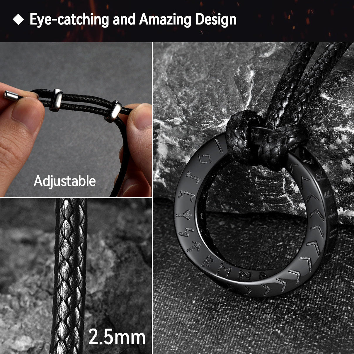 Viking Mobius Circle Leather Necklace Adjustable Leather Chain for Men