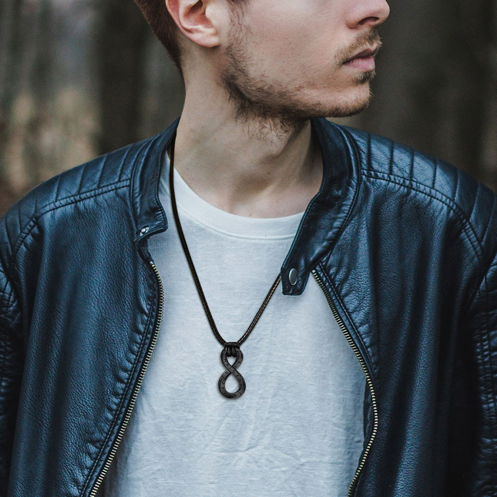 Viking Mobius Infinity Necklace Adjustable Leather Chain for Men