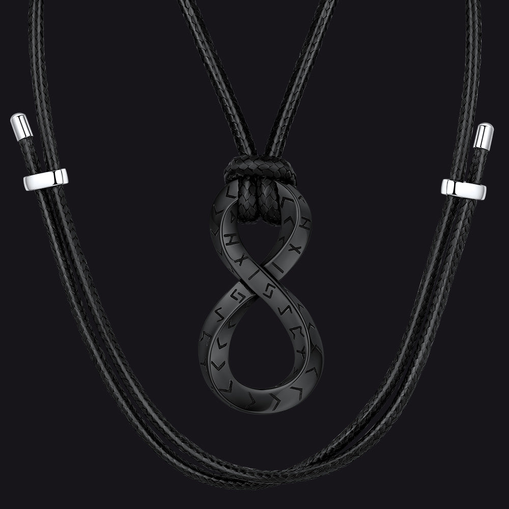 Viking Mobius Infinity Necklace Adjustable Leather Chain for Men