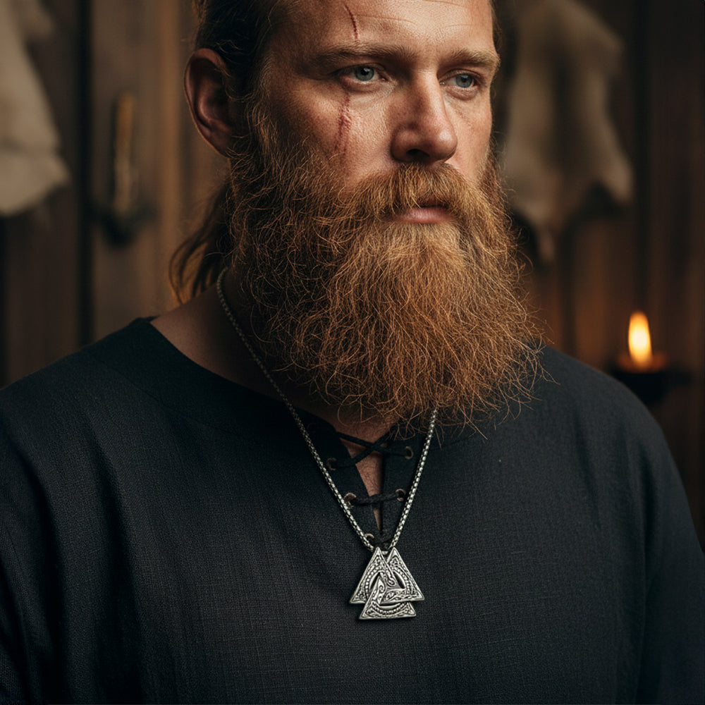 Viking Norse Odin Triangle Valknut Pendant Necklace for Men