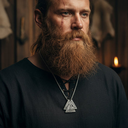 Viking Norse Odin Triangle Valknut Pendant Necklace for Men