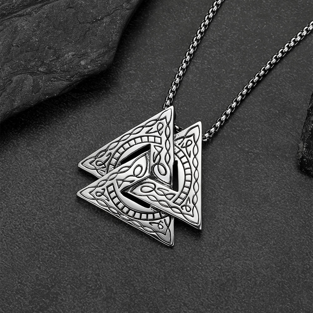 Viking Norse Odin Triangle Valknut Pendant Necklace for Men